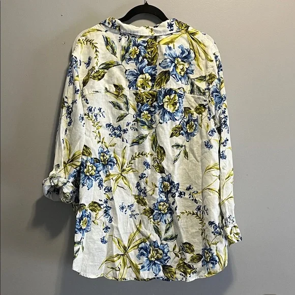 Joie Blue and Green Floral Linen Shirt - Picture 3 of 4